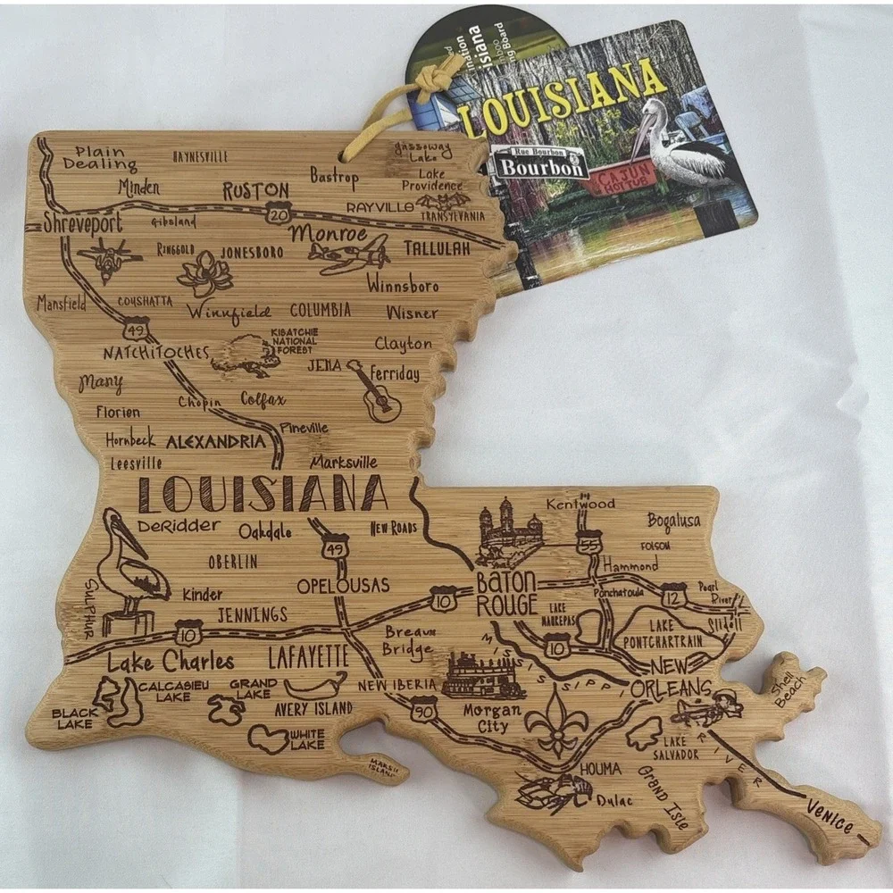 NWT Totally Bamboo Destination Louisiana State Shaped Serving Cutting Board
